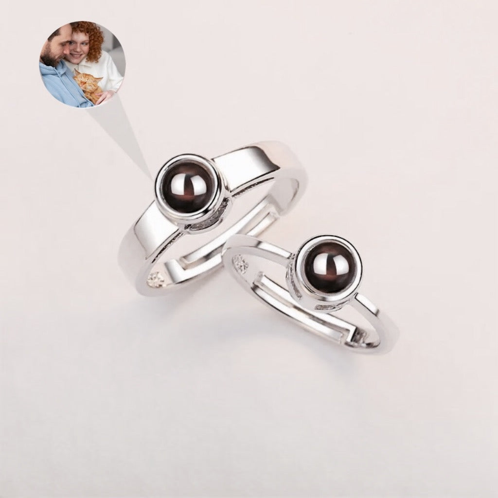 2 Piece Set Personalized Circular Photo Ring Adjustable