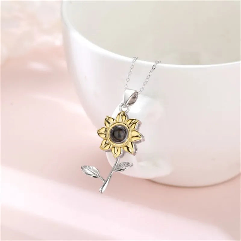 Personalized Flower Photo Necklace