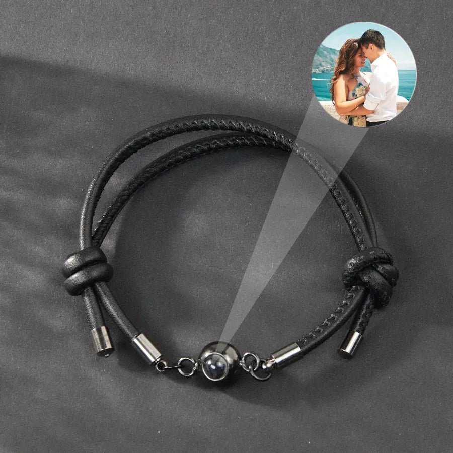 Personalized Colors Leather Circle Photo Bracelet