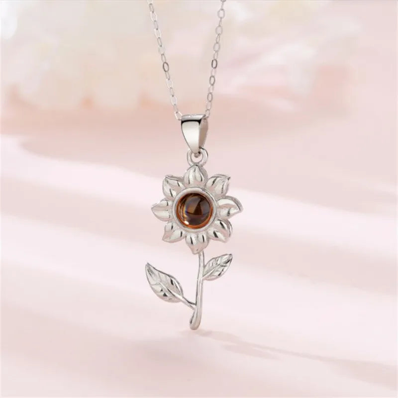 Personalized Flower Photo Necklace